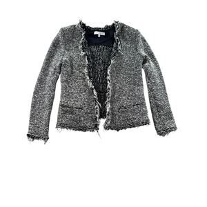 IRO Tweed Cotton Blazer Jacket EUR 34 US 2 Short Padded Shoulder Chic Business